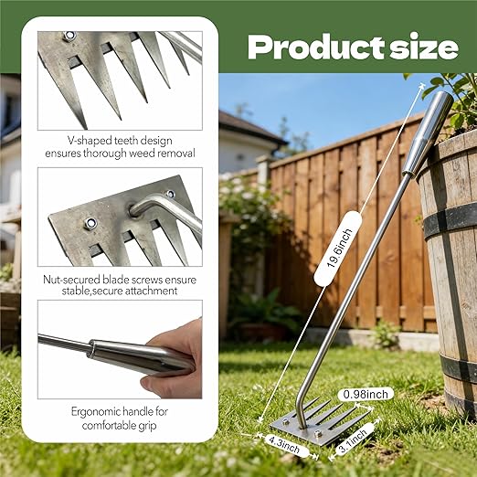 2Pcs Weed Puller Tool, 2026 Portable Manual Weeding Tools Gardening, 5 Teeth Head Stainless Steel Hand Garden Weeding Rake, Weed Remover Tool for Gardening Backyard Yard Farm Planting Weeding