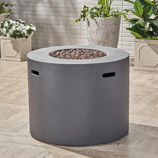 Outdoor Propane Fire Pit Table, 31 Inch Round MGO Concrete Fire Pit with Lava Rocks, Smokless Fire Table for Outside Patio, Garden, Backyard, 40,000 BTU, Tank Inside, Dark Gray