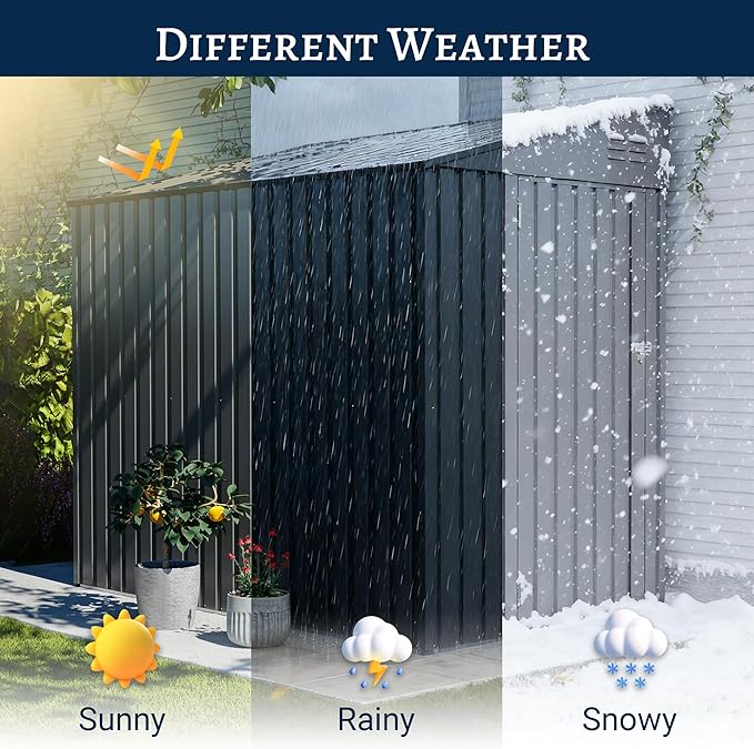 4x7 FT Outdoor Storage Shed Lean to Shed,Metal Shed W/Lockable Door & Air Vent,All Weather Waterproof Garden Tool House W/Reversible Installation,for Backyard,Patio,Lawn,Dark Gray