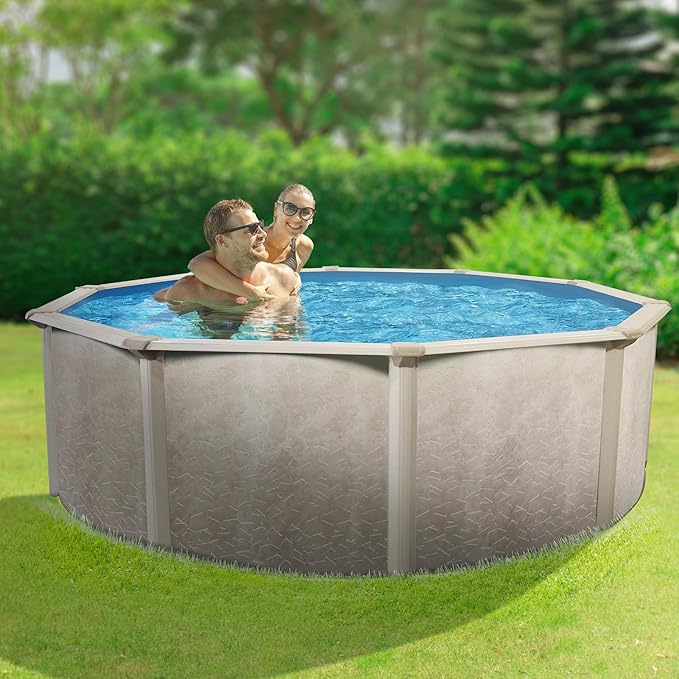Aquarian Above Ground Swimming Pool, Phoenix Steel-Frame, 24', Cognac - Large Heavy-Duty Outdoor Family Pool for Backyard, Patio, and Yard