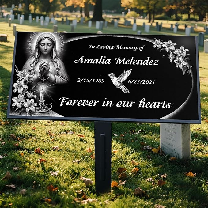Quivian Personalized Memorial Stone Grave Markers for Cemetery Temporary Grave Marker for Cemetery Headstones for Graves Memorial Plaques for Outdoors Cemetery Decorations