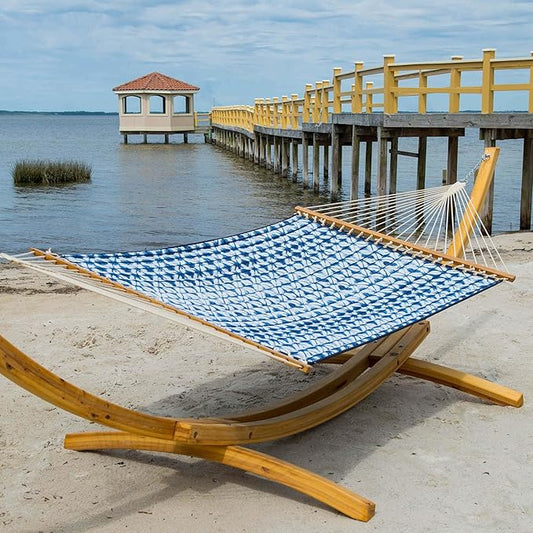 Nags Head Hammocks Midori Indigo Sunbrella Quilted Hammock – 13 ft. x 55 in., 450 lb Capacity, Cumaru Spreader Bar, Rolled Rim Grommets, Handcrafted in The Carolinas