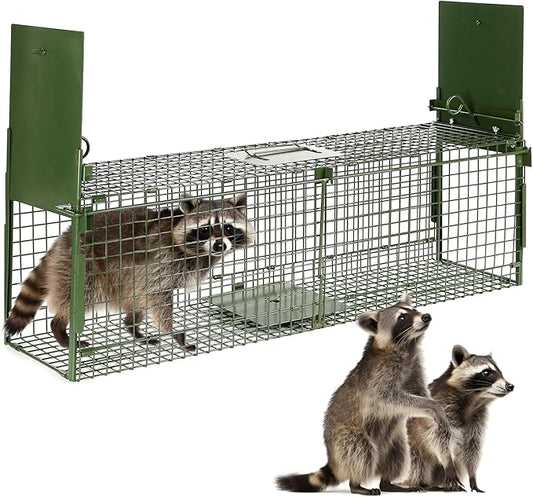 40” 2 Door Live Animal Trap, Easy Set and Release Animal Trap, Live Animal Trap Cage for catching Stray Cats, Raccoons, Squirrels, Rabbits, Moles, Groundhogs, Armadillos up to 17.6 lbs