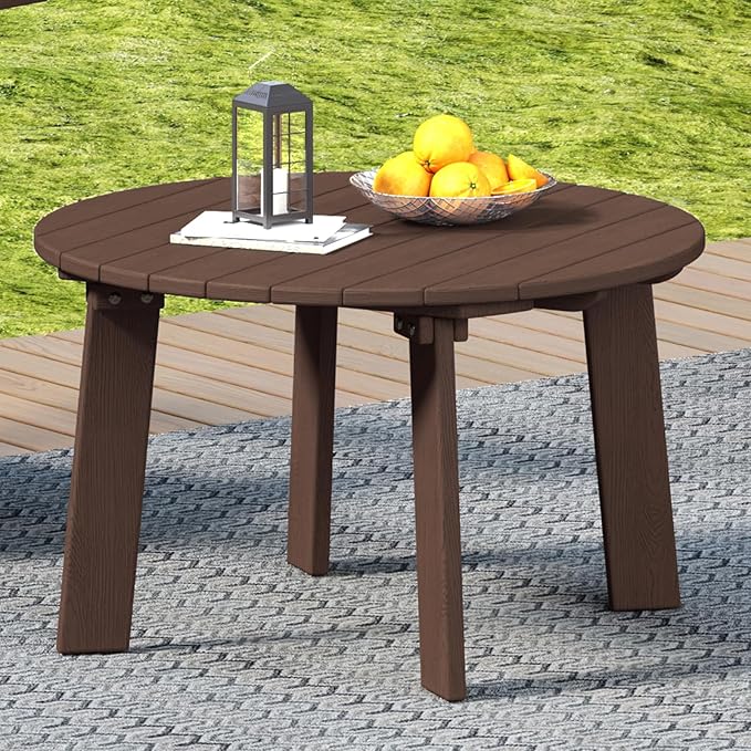 MINPINSER Outdoor Round Coffee Table, Adirondack Patio Coffee Table, Outdoor Large Side Table for Balcony Lawn (Brown)