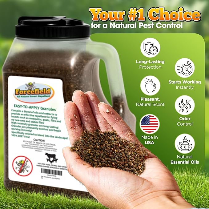 ForceField Natural Flea, Mosquito Yard Treatment - Repellent Granules for Backyard Mosquito Control | Pet Safe, DEET-Free Outdoor Control | Long-Lasting Barrier for Lawns, Patios, & Barns 3 LB