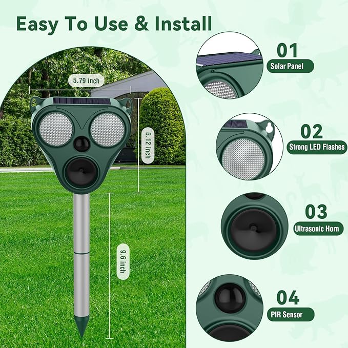Ultrasonic Animal Repellent Outdoor, Cat Repellent Outdoor, Pest Repellent with Sensor to Repel Dog Rabbit Squirrel Coyote Raccoon Out of Yard Farm Protection