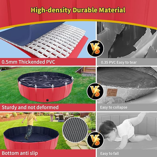 Foldable Dog Pool, 32" x 8" Kiddie Pool with Hard Plastic, Non-Slip Dog Bath Tub for Outdoor Backyard, Collapsible Dog Swimming Pool for Kids Dogs Pets (Red)