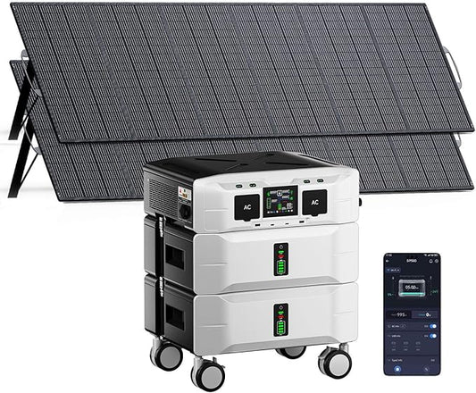 IEE SP5000 Portable Power Station with 2 * 500W Solar Panel, 5000W/5120Wh, 1.6H Fast Charge, Solar Generator for Home Use, Power Outage, Camping, RV, Emergencies