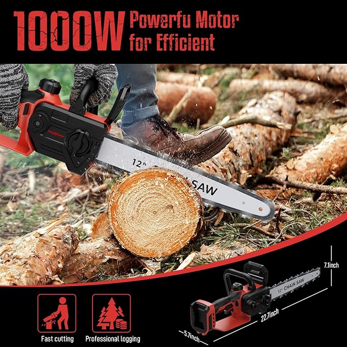 Mini Chainsaw for Milwaukee M18 Battery, 12 Inch Electric Chainsaw with Auto Oiler & Security Lock, for Wood, Trees Cutting (Battery Not Included)