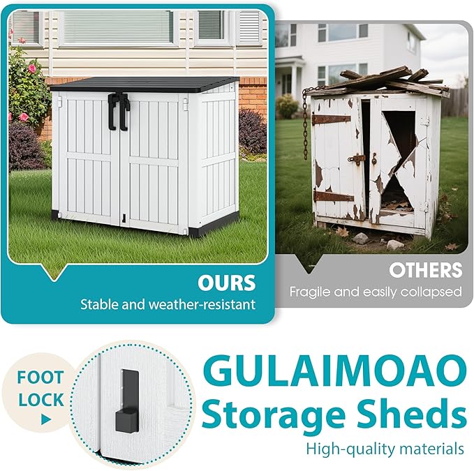 Horizontal Resin Storage Shed 36 Cu Ft with Lockable Doors, Portable Outdoor Storage Cabinet -Waterproof Outdoor Storage Box for Backyards, Easy to Assemble