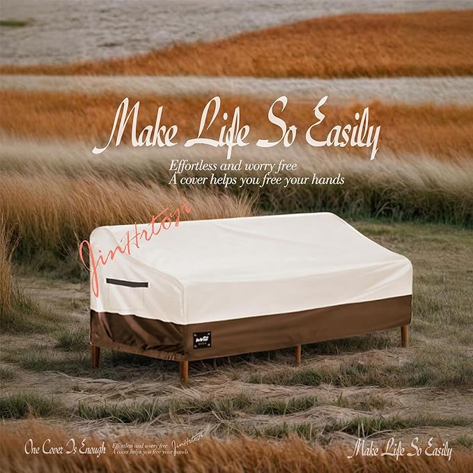 3-seater Outdoor Couch Cover,85"Wx38"Dx35"H Patio Sofa Cover,100% Waterproof Heavy Duty Patio Furniture Covers,Beige&Brown