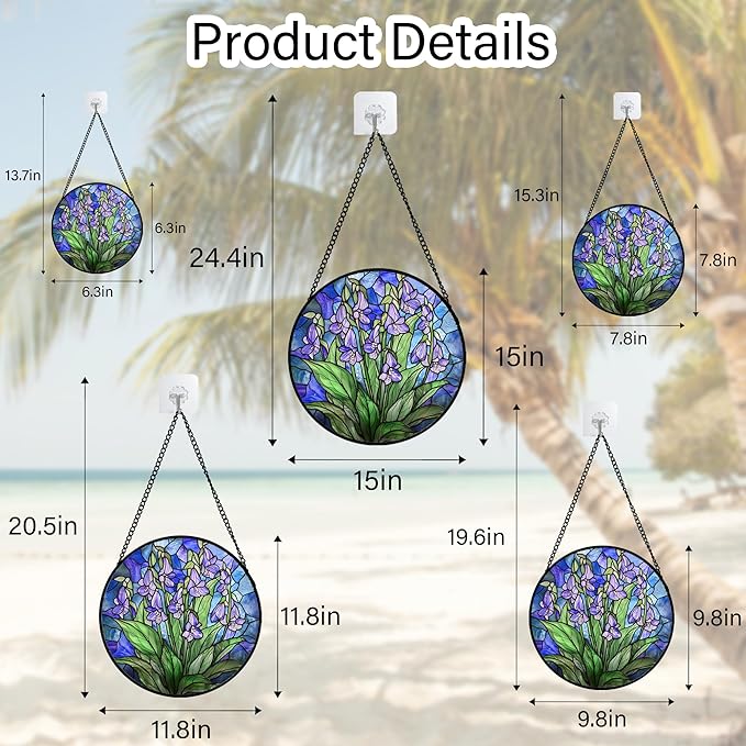 AMDERVEN Stained Glass Suncatcher, Blue Purple Flowers Green Leaves Sun Catcher Plants Stain Glass Window Hanging Decoration Mother's Day Birthday Gifts for Women Men Mom and Nana 6.3 in