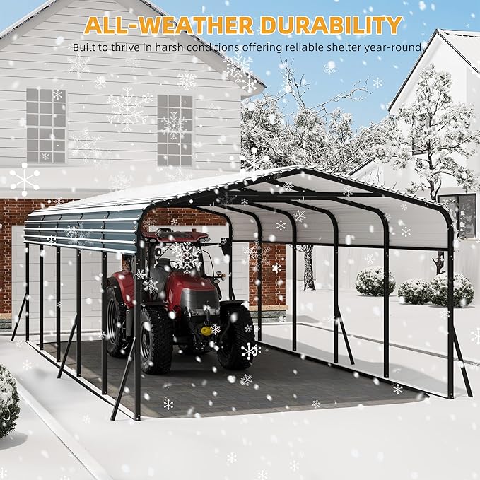 12' x 24' Heavy Duty with Galvanized Steel Roof, Tall Kits Garage for Tractors, Trucks, Boats, Cars, Heavy Duty Roof with Enhanced Base