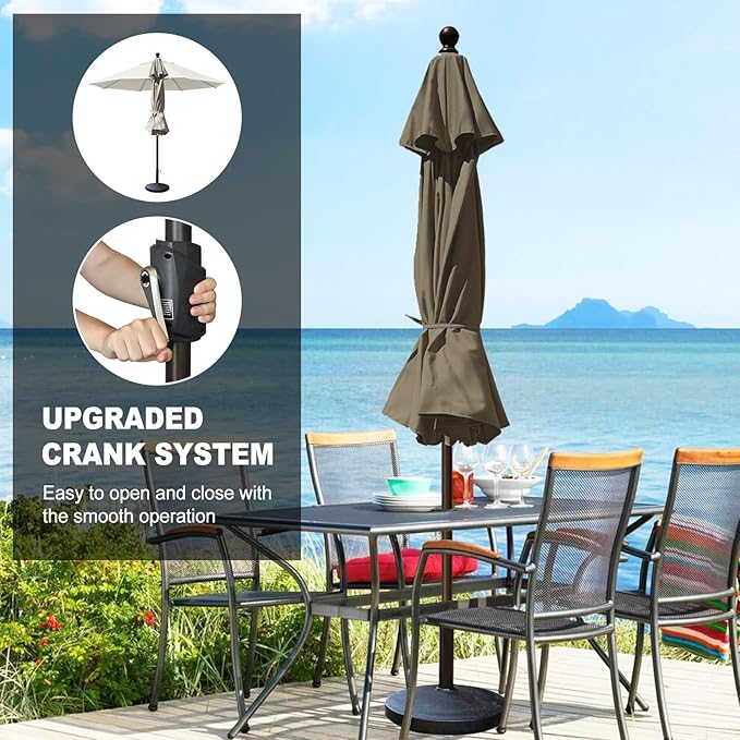 Eurmax USA 10-Year-Non-Fading 10Ft Market Umbrella Outdoor Patio Umbrella Table Umbrella with 8 Ribs,Hand Crank and Ventilation (Taupe)