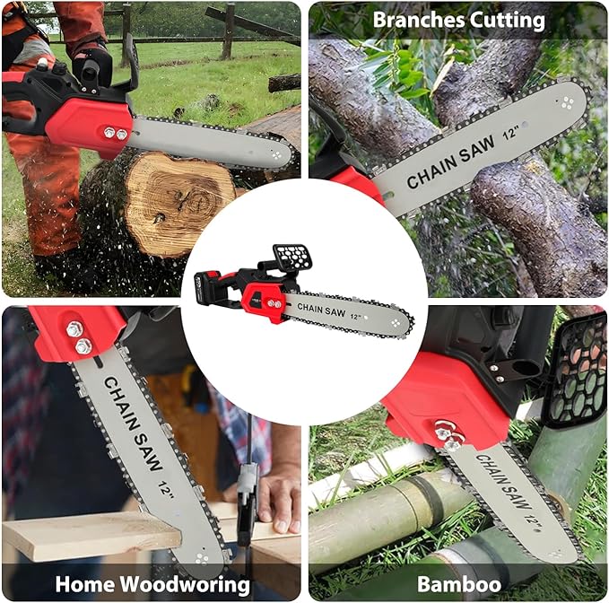 ALSO GO 12-inch Electric Chainsaw Cordless, 21V Battery Powered Chainsaw, Brushless Chain Saw with a 3.0Ah Battery, a Chain and a Charger Included, for Tree Trimming, Wood Cutting, Pruning