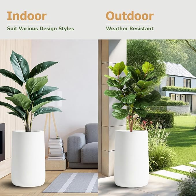 14.7" H x 14.7" D Tall Conico Fiberstone Planter - Christmas Tree Planter for Indoor and Outdoor Use, 5 Year Guarantee, Included Extra Coco Mats (White, 23.1" Pot Opening)