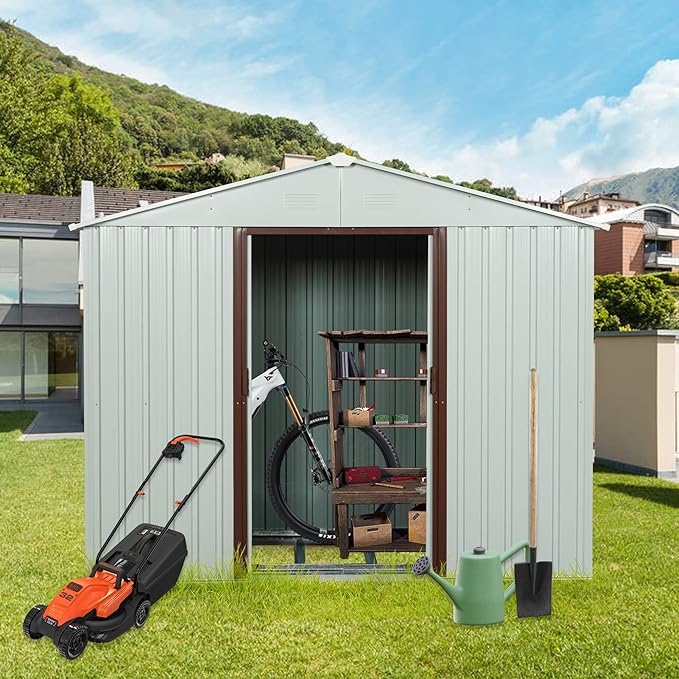 Favfurish 6 x 5 FT Outdoor Storage Shed Heavy Duty Metal-Shed with Punched Vents, Sliding Doors & Padlock,Large Waterproof Tool Sheds for Garden,Backyard,Lawn,Easy Assembly,White
