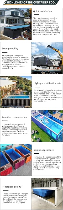 Custom Outdoor Family Swimming Pool 20ft 40ft Movable Container Pool Portable Above Ground Swimming Pools Ideal for Families & Vacation Homes