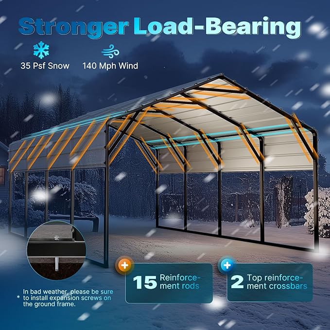 Quictent 12x20 ft Heavy Duty Metal Carport for Vehicle Storage Snowproof & Windproof Steel Car Shelter
