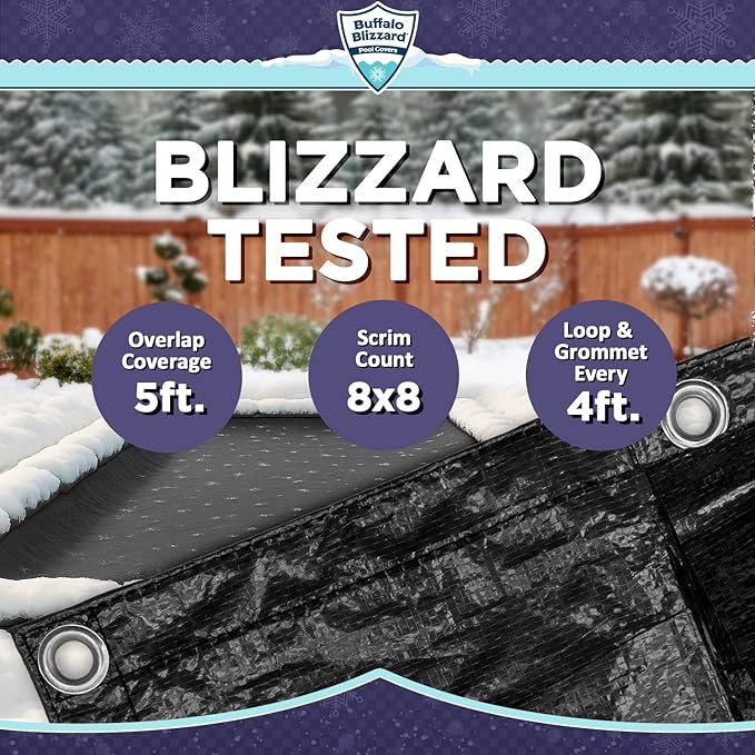 Buffalo Blizzard Economy 16 ft x 32 ft Rectangular Winter Pool Cover | Black/Blue | Closing Inground Swimming Pools | Easy to Install | Heavy Duty, Cold & UV Resistant | Shields from Seasonal Debris
