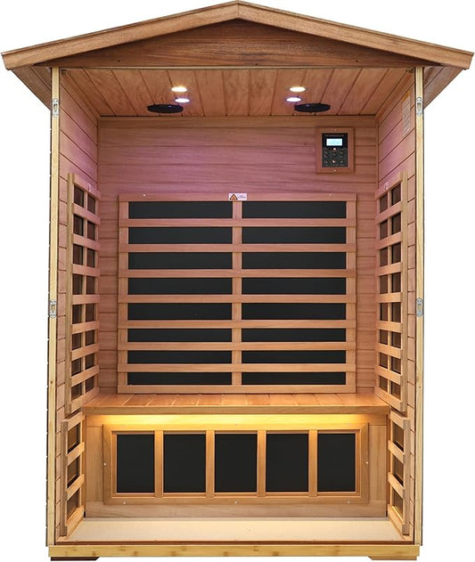 LTCCDSS Ultra-Low EMF Outdoor Sauna 2 Person, Mahogany Far Infrared Sauna for Home EMF Average 0.5 mG, Chromotherapy, Bluetooth Speaker