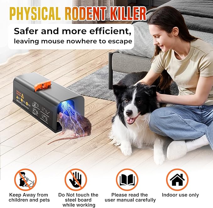 Electric Mouse Trap, Rat Traps Indoor for Home, 2025 Upgraded Electric Rat Zapper with Powerful Voltage, Effective Rat Killer for Rodent and Mice - No Touch Reusable Mice Trap to Protect Your Home