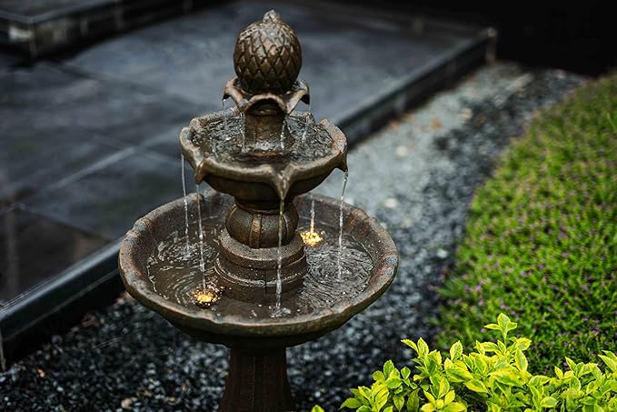 Warm Garden 3 Tiered Outdoor/Indoor Water Fountains –42.2 in. Tall, Like Stone Bird Bath for Outside, Elegant Waterfall Feature for Garden, Yard, Patio, Home Decor (Bronze Color)