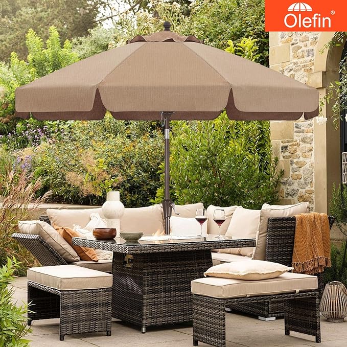 MASTERCANOPY 9ft Olefin Valance Patio Umbrella with Tilt Crank, 5-Year-Non-Fading Canopy & 8 Fiberglass Ribs for Deck, Patio, and Garden, Sky Blue