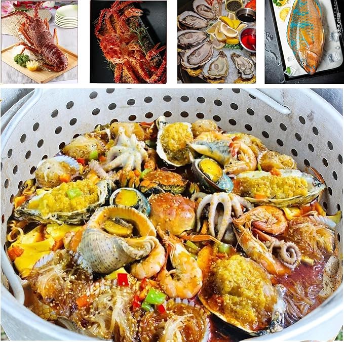 60 Qt Seafood Boil Pot, ACONEE Aluminum Crawfish Boiling Kit with Steam/Boil Basket & Strainer, 110000 BTU Propane Jet Burner & Lifting Hook, 10 PSI Regulator, Outdoor Cooking Shrimp Crab Boiler