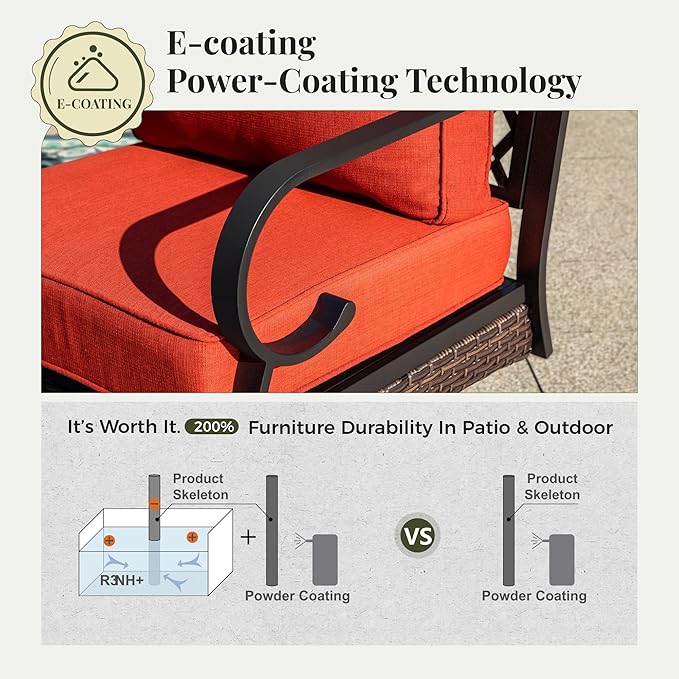 Patio Furniture Set with Coffee Table, Outdoor Conversation Set with 2 x Fixed Chairs, 2 x Swivel Chairs, 1 x 3-Seat Sofa for Lawn Garden Backyard, Red