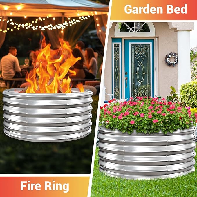 39 Inch Fire Pit Ring for Outside Wood Burning,17'' Taller High Heat Resistant Outdoor Firepit & Fireplace,Heavy Duty Galvanized Steel Fire Bowls Portable for Backyard Bonfire,Patio,Camping