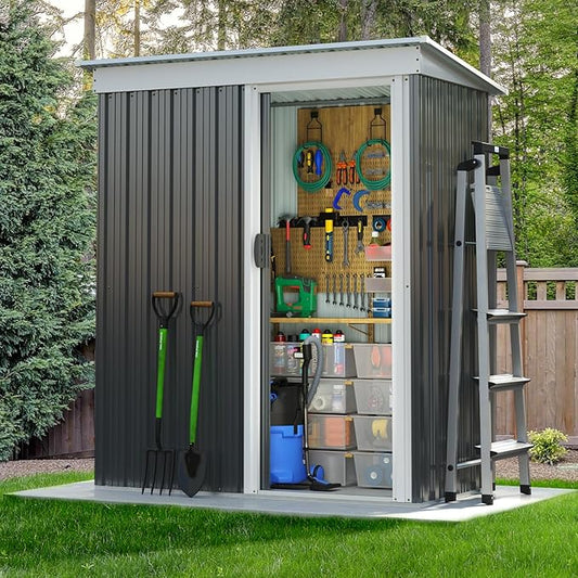 Aoxun 5x3FT Outdoor Shed Metal Storage Shed with Single Slooping Roof Lockable Door Steel Utility Tool Shed Outdoor Storage Garden Shed for Backyard Garden Patio Lawn, Black