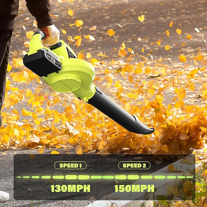 SOYUS Leaf Blower, 20V Leaf Blower Cordless with 2x2.0Ah Battery and Charger, 150 MPH Electric Leaf Blowers with Two-Speed Mode, Blowers for Lawn Care, Debris Dust Cleaning(Green)