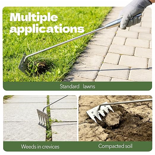2Pcs Weed Puller Tool, 2026 Portable Manual Weeding Tools Gardening, 5 Teeth Head Stainless Steel Hand Garden Weeding Rake, Weed Remover Tool for Gardening Backyard Yard Farm Planting Weeding