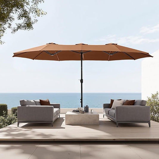 Sophia & William 15 ft Extra Large Patio Umbrella with Base Included, Rectangular Outdoor Umbrella Heavy Duty, Market Umbrella Double-sided Fade Resistant for Pool Garden Backyard, Maillard Tawny