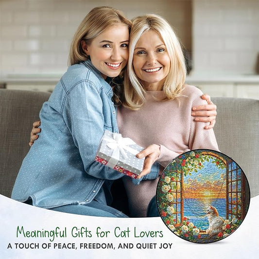 FLAGWIX Cat Gifts for Women - Stained Glass Window Hanging 10 in - Cat Lady Gifts for Women Mom Grandma Pet Lovers, Suncatchers for Windows Hanging Coastal Decor, Suncatcher Decorations for Home