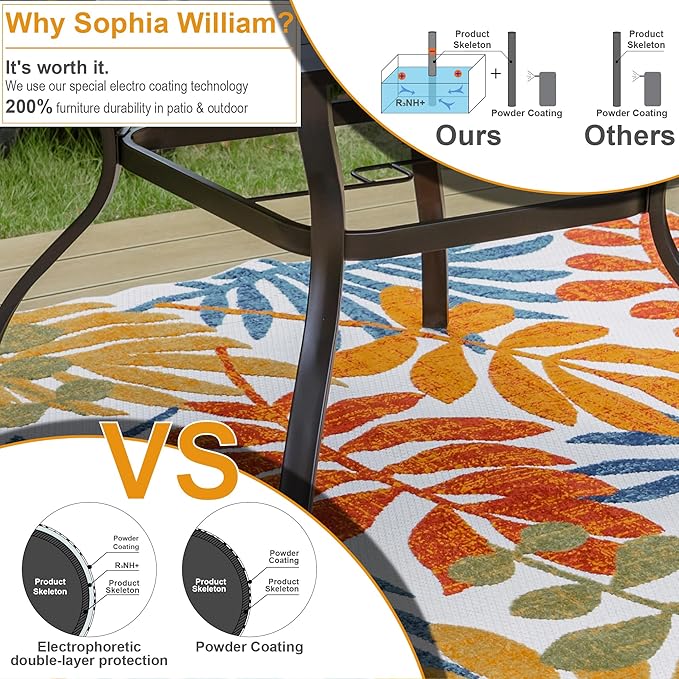 Sophia & William 37" Square Outdoor Dining Table with Umbrella Hole, Imitation of Wooden Surface Patio Dining Table for Lawn Garden, Sturdy Metal Steel Frame with Wood-Like Table top