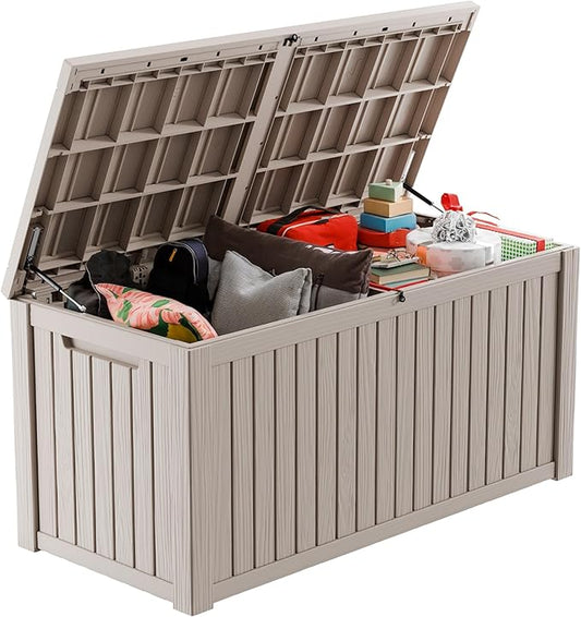 181 Gallon Deck Box Large Outdoor Storage for Patio Furniture,Outdoor Cushions,Garden Tools and Pool Supplies,Waterproof,Resin,Lockable(Grey)