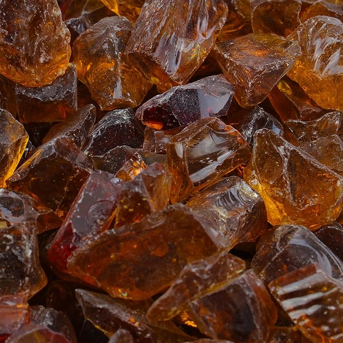 Fire Pit Glass - Fire Glass for Fire Pit - Firepit Glass Rock - Glass Stones - Fire Pit Glass Rocks - Gas & Propane Fire Pit & Fireplace Glass (20 Pound, Light Amber)