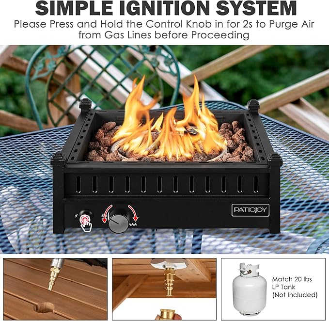 Tangkula Portable Tabletop Propane Fire Pit, Patiojoy 40,000 BTU Table Top Fireplace with Simple Ignition System, Adjustable Flame, Square Propane Firepit Bowl for Outdoors, Fit 2" Umbrella Hole Table