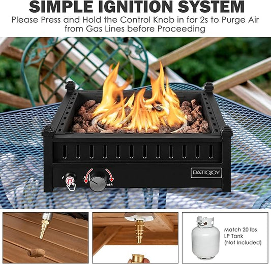 Tangkula Portable Tabletop Propane Fire Pit, Patiojoy 40,000 BTU Table Top Fireplace with Simple Ignition System, Adjustable Flame, Square Propane Firepit Bowl for Outdoors, Fit 2" Umbrella Hole Table