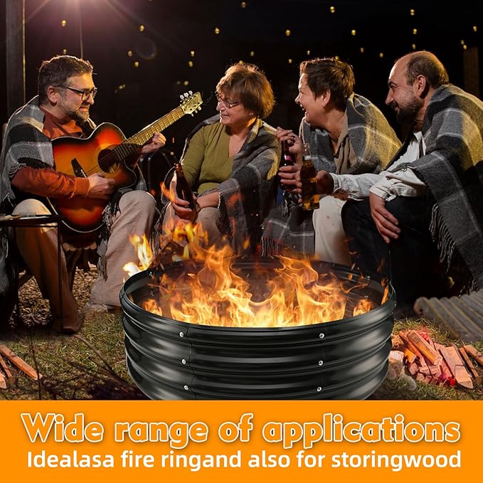60" Round Galvanized Steel Fire Ring Pit for Backyard,Camping,Bonfire; Round Steel Raised Garden Bed Kit,Metal Raised Garden Box for Outdoor Gardening and Planting (5x5x1FT)