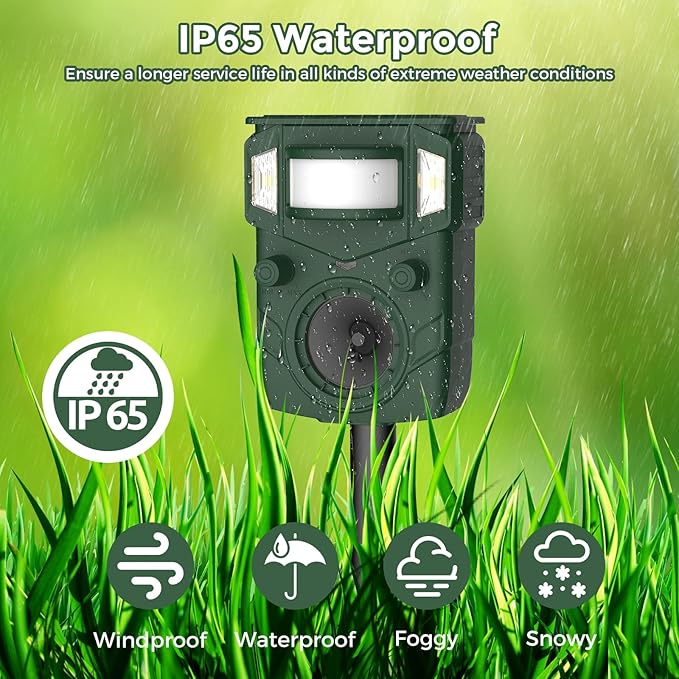 2025 Upgraded Solar Ultrasonic Animal Repellent Outdoor - Motion Activated Deer, Squirrel, Cat,Raccoon, Dog & Bird Deterrent with Multi-Frequency LED Strobe & Ultrasonic Sweep for Garden, Yard 2PC