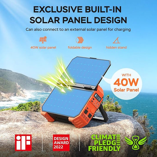 BLAVOR Portable Power Station 1600W (Peak 3200W), Built-in Solar Panel, 1024Wh LiFePO4 Battery, 100W USB-C Fast Charge, Solar Generator for Home Backup, Camping, Power Outages & RV