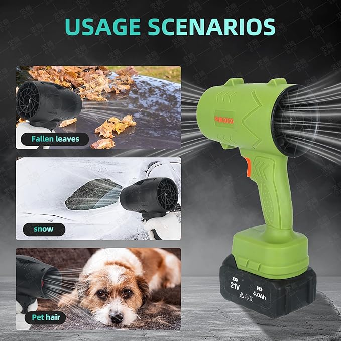 Purcoco Cordless Leaf Blower Dust Cleaner Handheld Electric Air Duster Jet Dry Mini Blower Turbo Fan for Cars Computer Lawn Care, Patio Cleaning by 2PCS Batteries (Green)