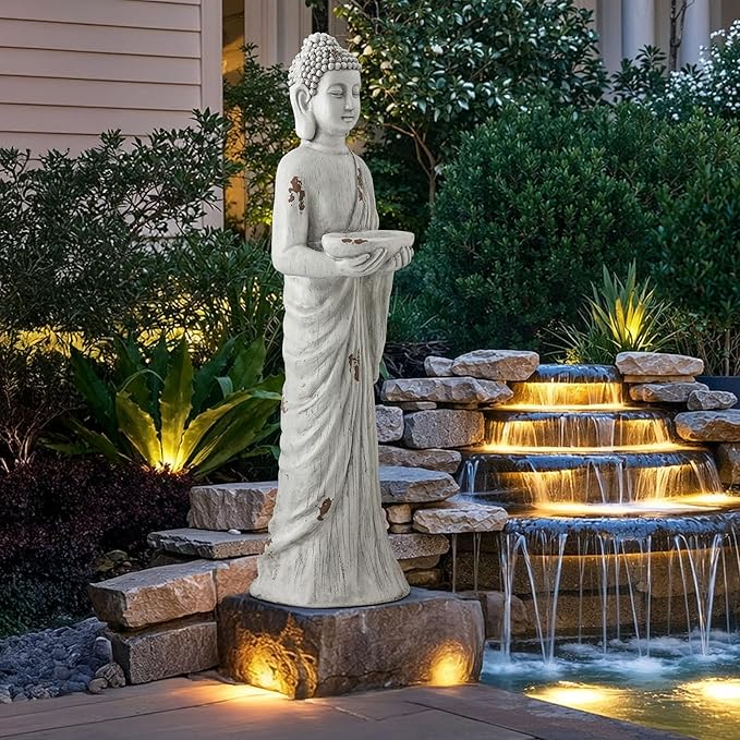 Ultym 42" Extra-Large Buddha Outdoor Statue with Birdfeeder, Tall Zen Medtative Buddha Figures, Durable Weatherproof MGO Sculpture for Garden, Patio, Yard, Porch or Indoor Home Decor
