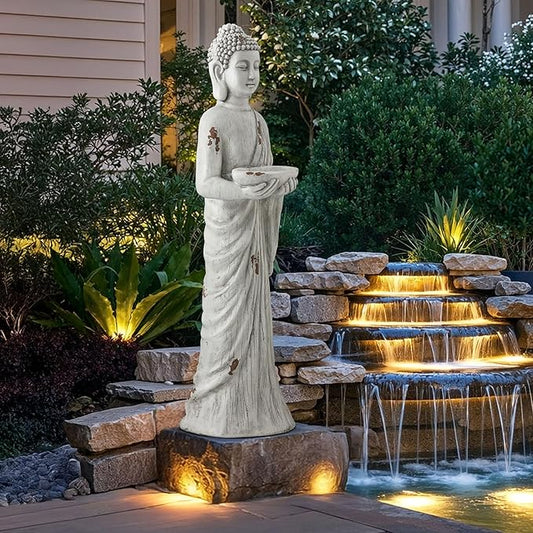 Ultym 42" Extra-Large Buddha Outdoor Statue with Birdfeeder, Tall Zen Medtative Buddha Figures, Durable Weatherproof MGO Sculpture for Garden, Patio, Yard, Porch or Indoor Home Decor