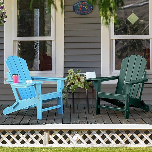 Adirondack Chair, HDPE Folding Adirondack Chair with Multifunctional Cup Holder, Weather Resistant Fire Pit Chair for porches, patios, patios, poolsides, Decks.