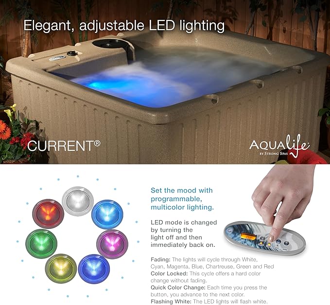 Aqualife Current Outdoor Hot Tub, Free Extras, Fits 4-Adults, Plug and Play Spa, Free Cover Included, Made in USA
