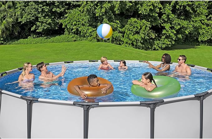 Bestway Steel Pro MAX 15' x 48" Above Ground Pool, Round Metal Frame Outdoor Swimming Pool Set with Filter Pump, Ladder, and Cover, Gray